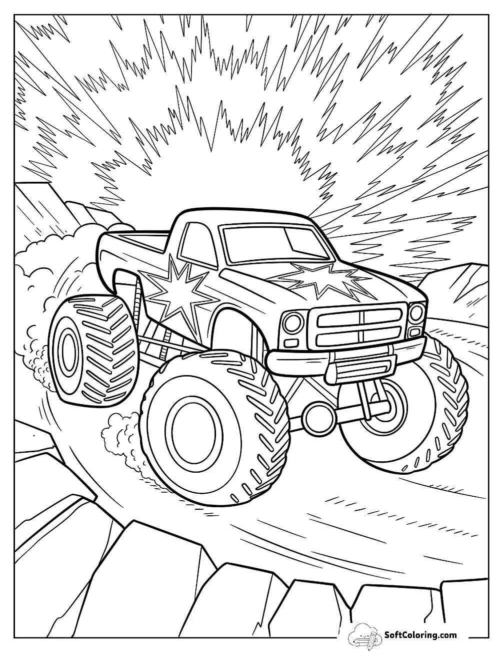 Speeding Monster Truck Coloring Page With Swirls Of Dust