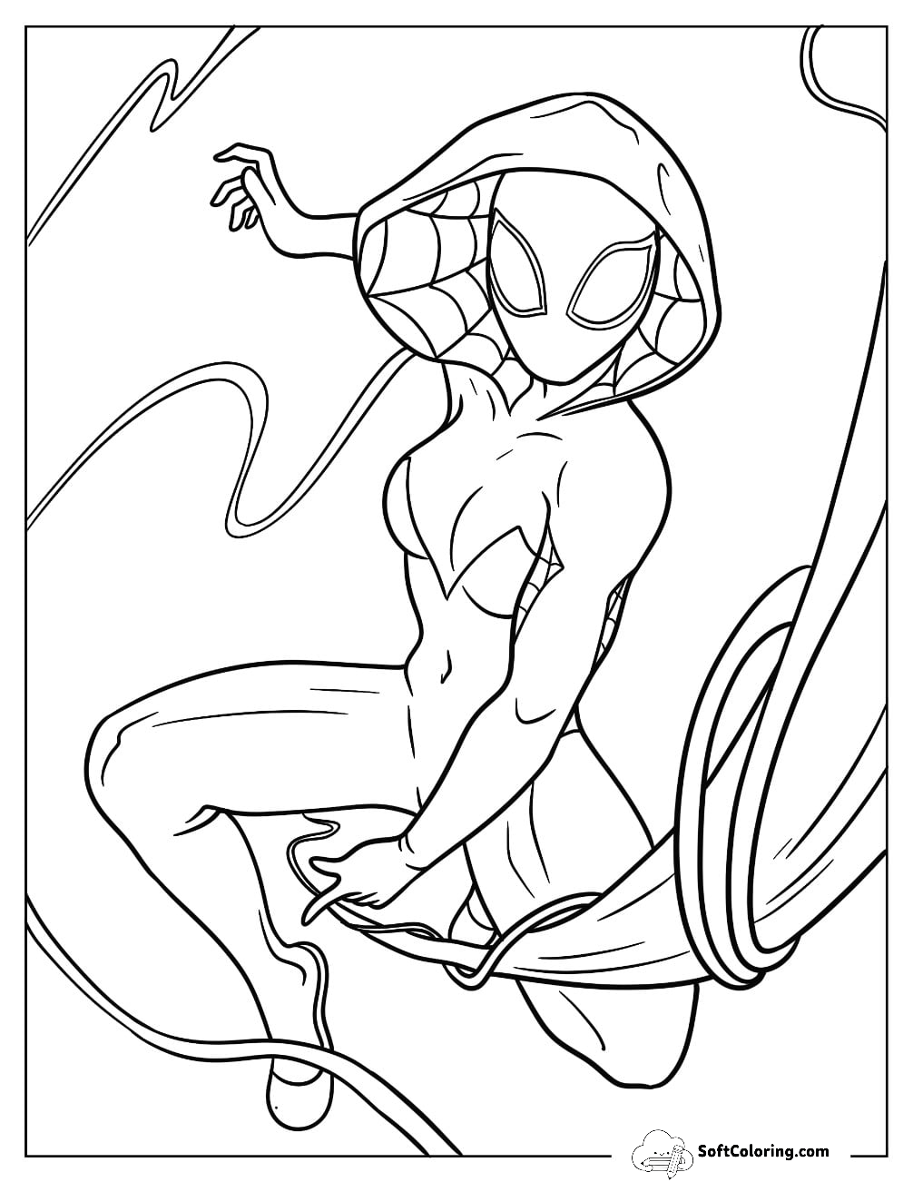 Spider-Gwen Coloring Page Shooting Web