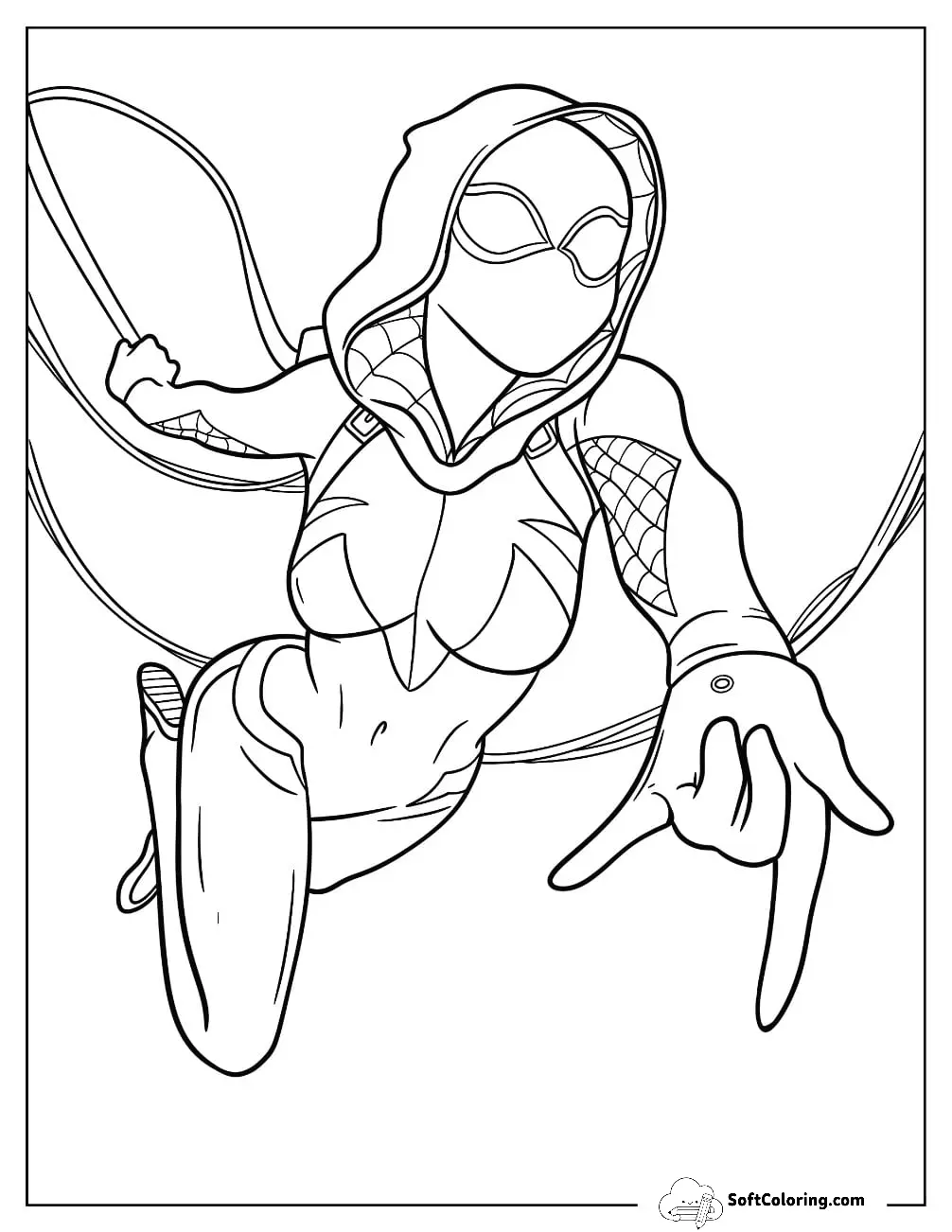Spider-Gwen Coloring Page Shooting Webs For Kids