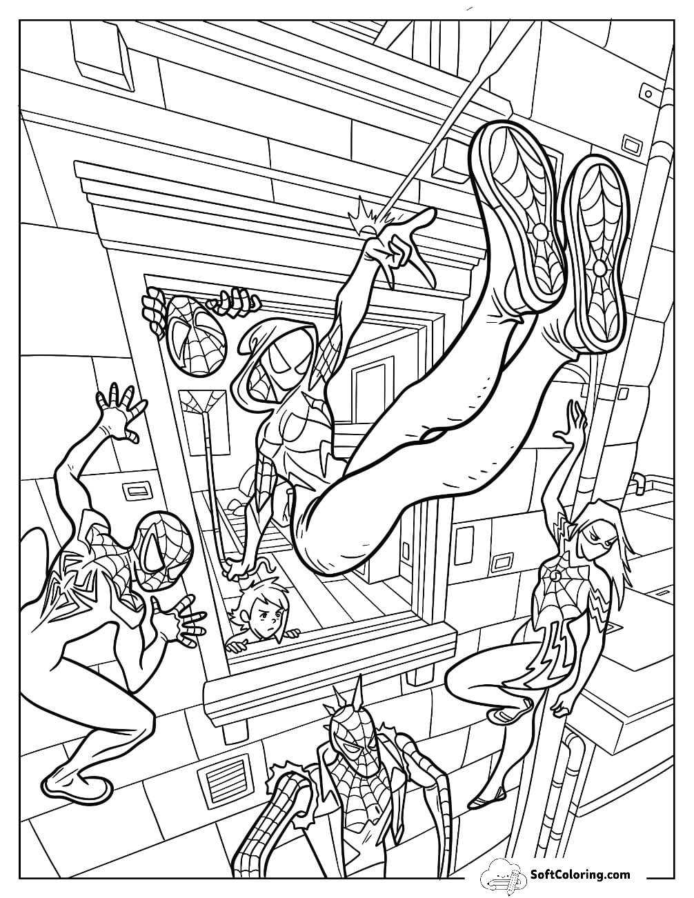 Spider-Gwen Swinging Out Of A Window In Spider Man Multiverse