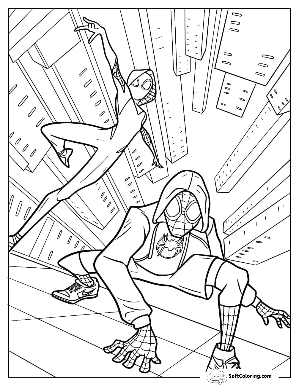 Spider Man And Spider-Gwen Coloring Page In Action