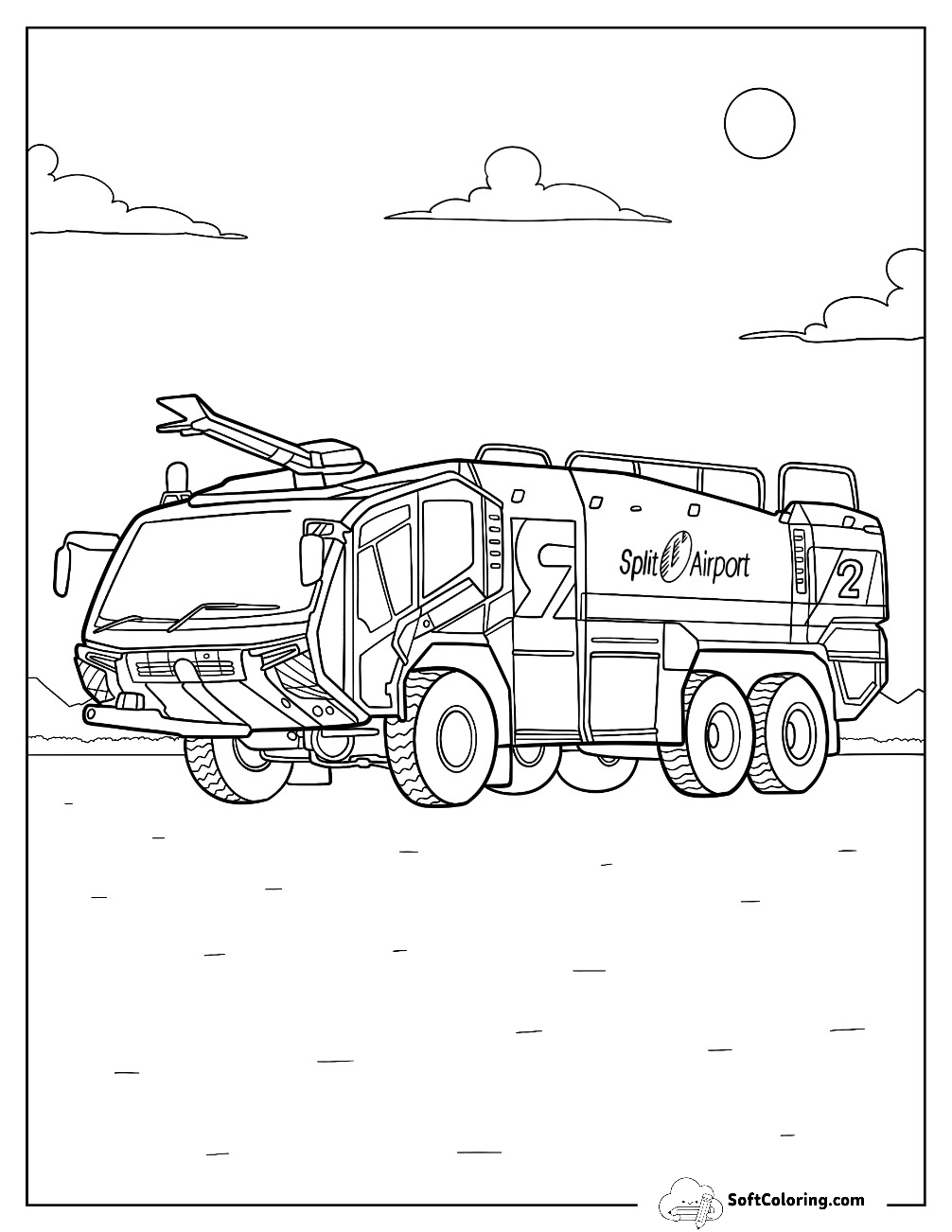 Split Airport Fire Truck Coloring Page