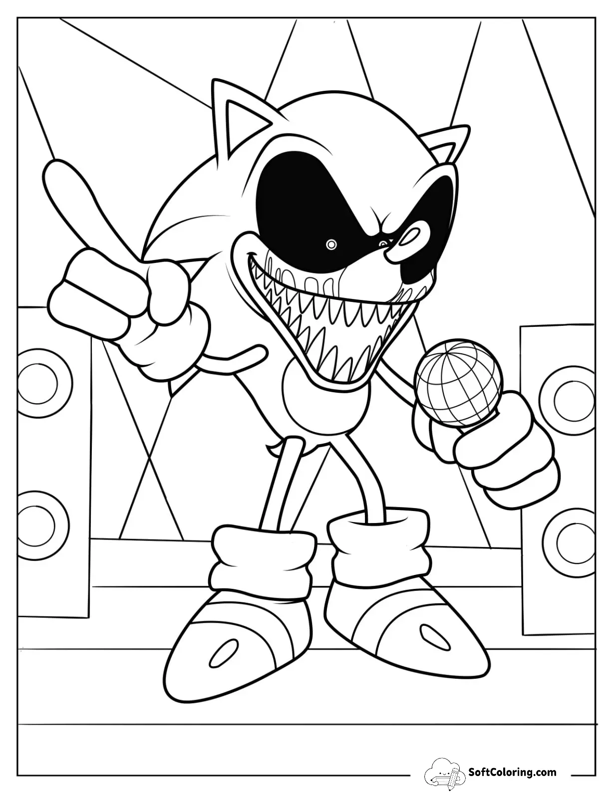 Spooky Sonic Exe Coloring Page Holding Microphone On Stage