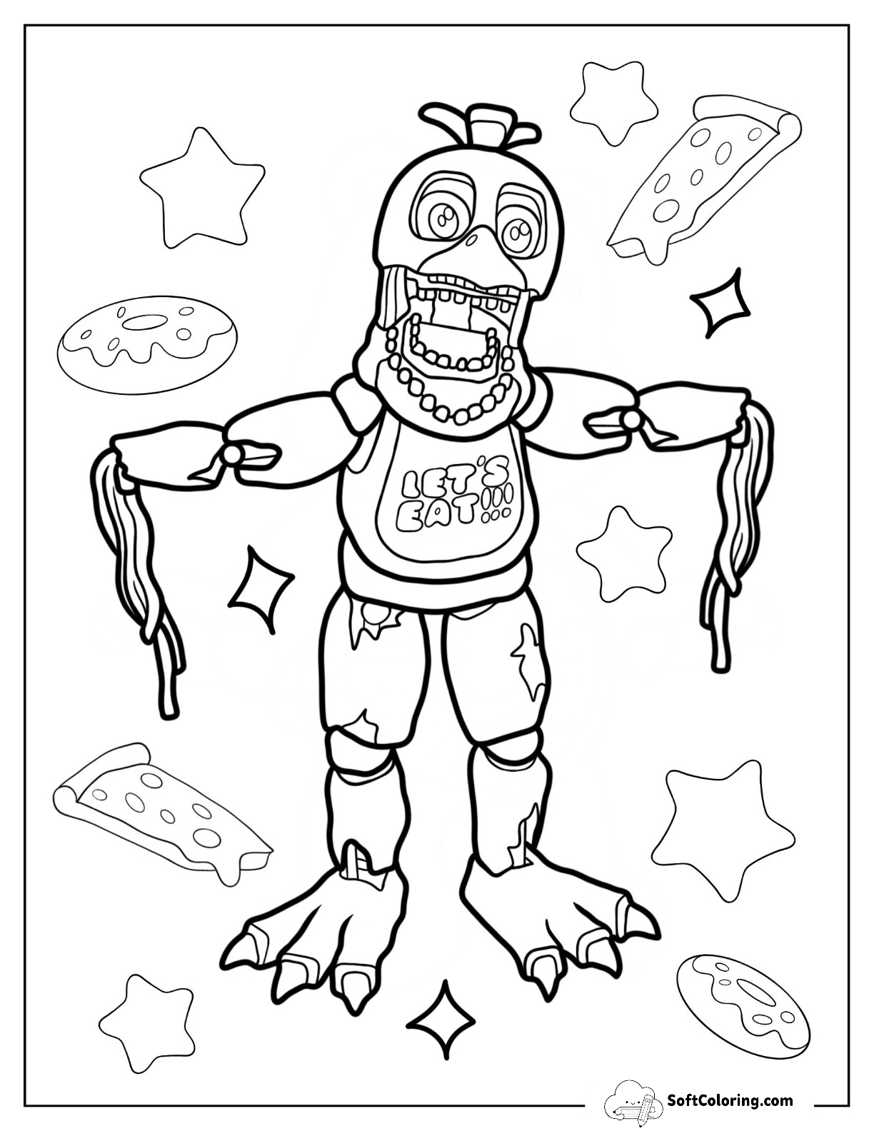 Five Nights At Freddy's Coloring Page Of Spooky Withered Chica