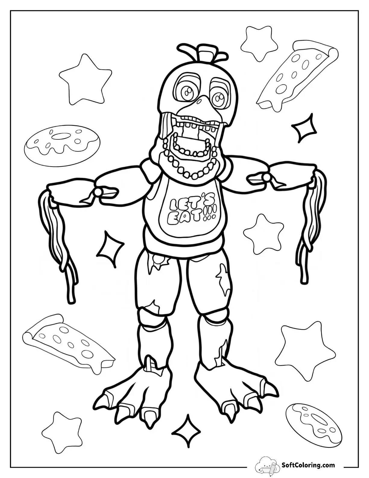 Five Nights At Freddy's Coloring Page Of Spooky Withered Chica