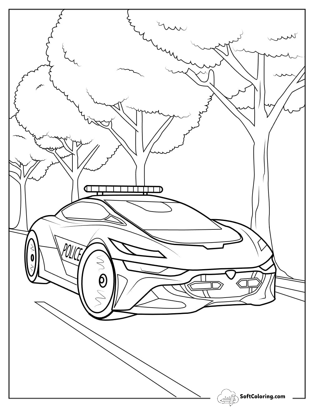 Sports Police Car Coloring Page On The Road