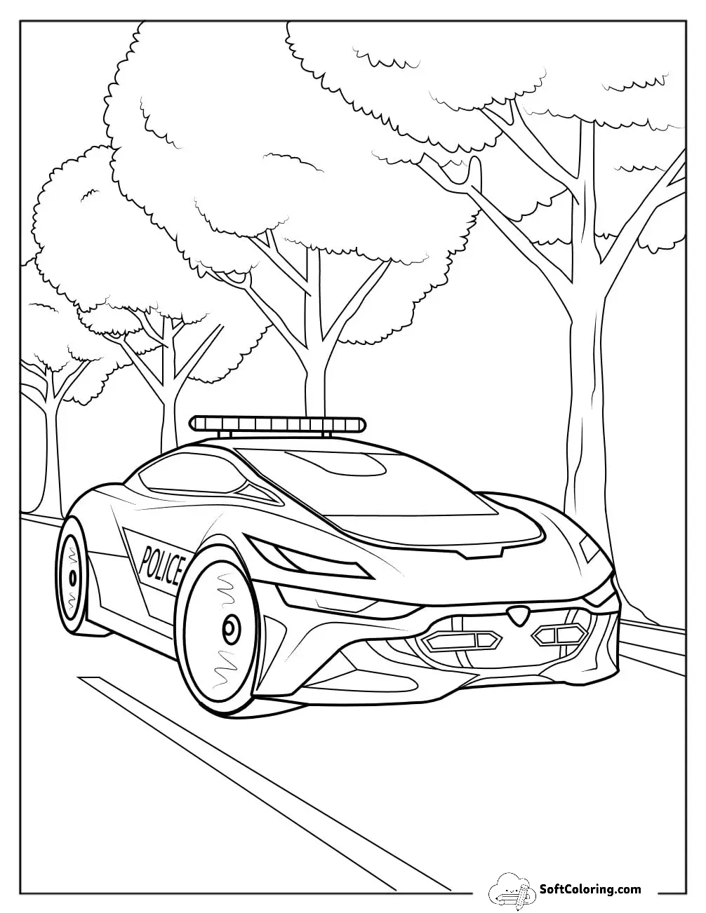 Sports Police Car Coloring Page On The Road