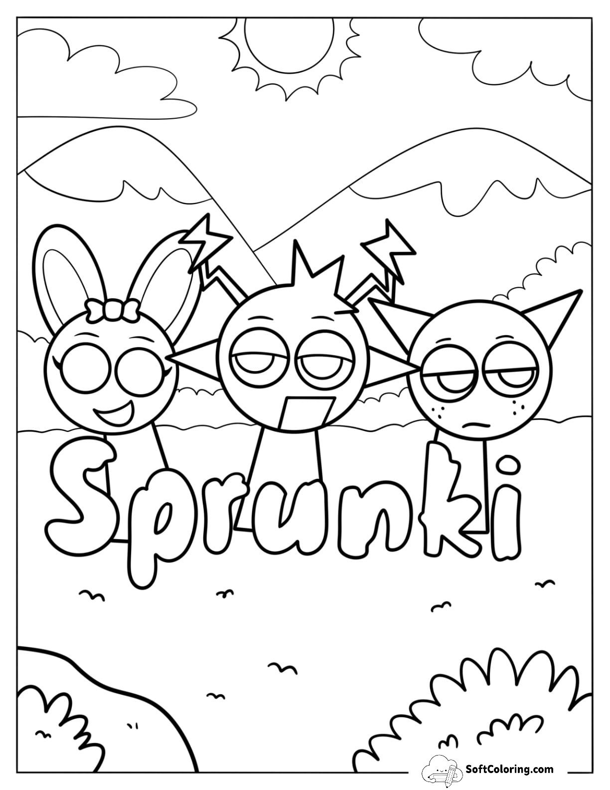 Sprunki Coloring Page Of Simon, And Gray Outdoors