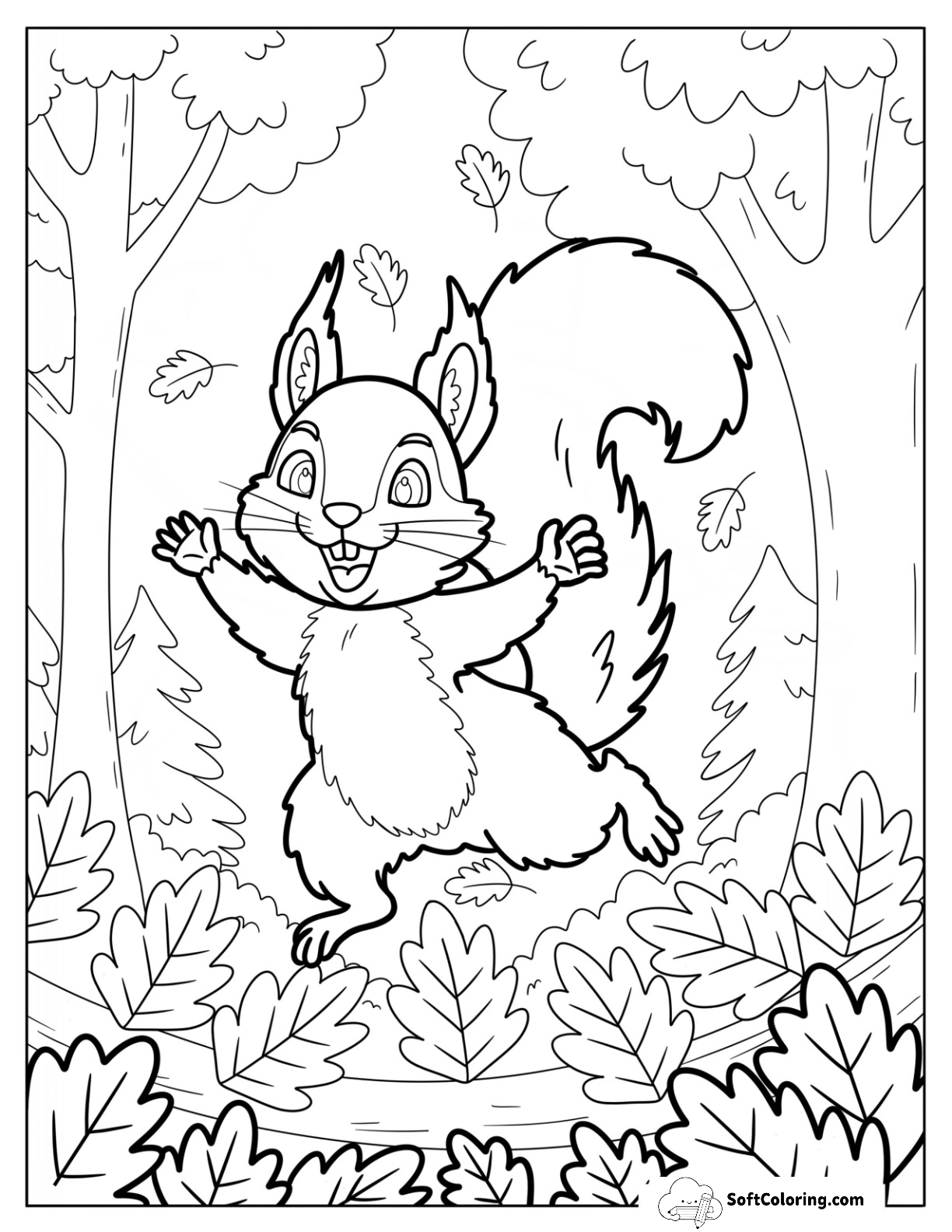 Squirreljumping Through Autumn Leaves In Forest Clearing