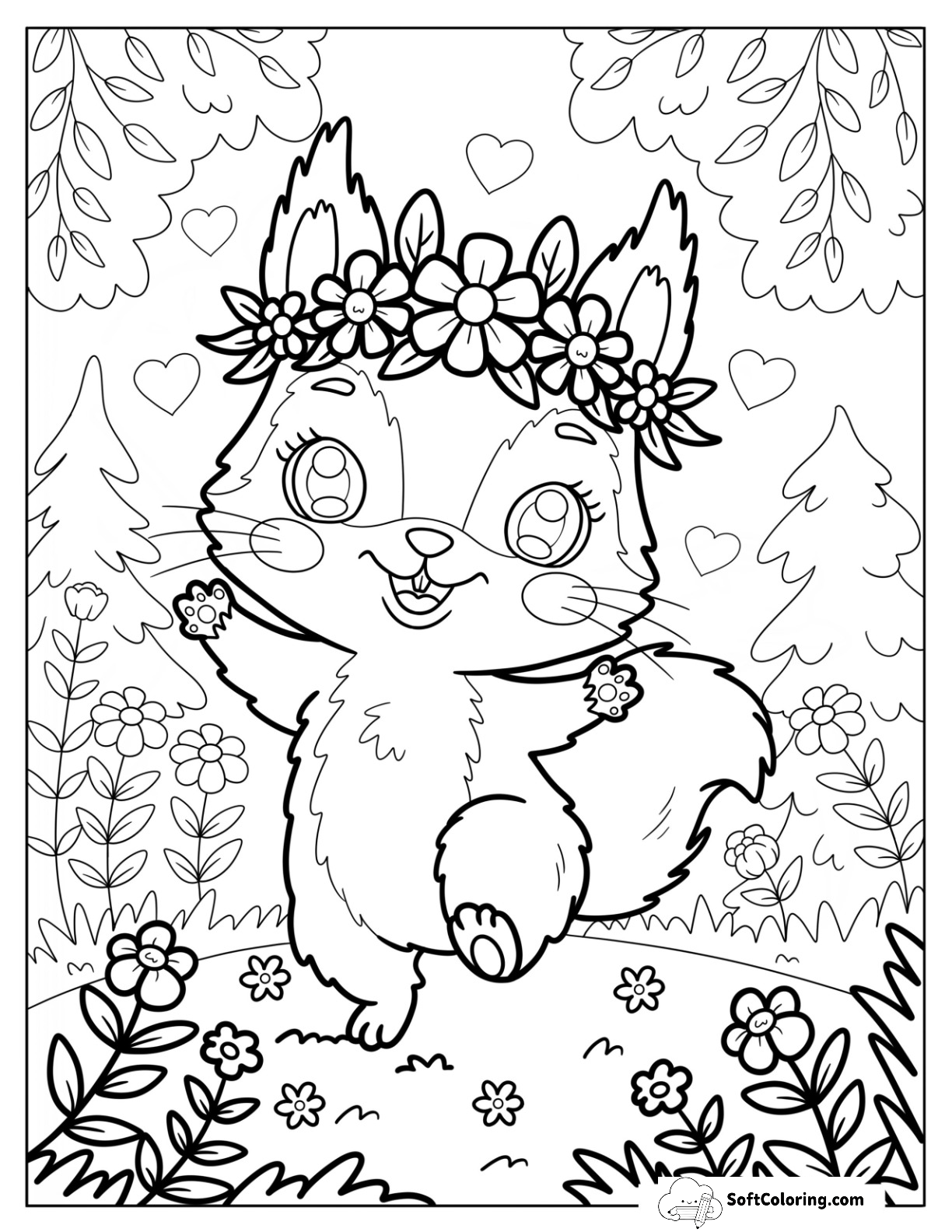 Squirrel With A Flower Crown Dancing In A Forest Meadow