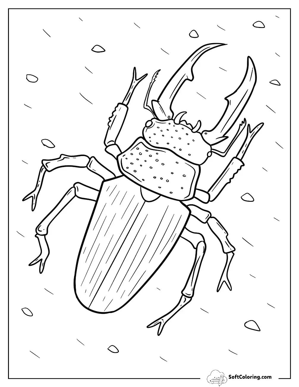 Stag Beetle Coloring Page With Textured Exoskeleton