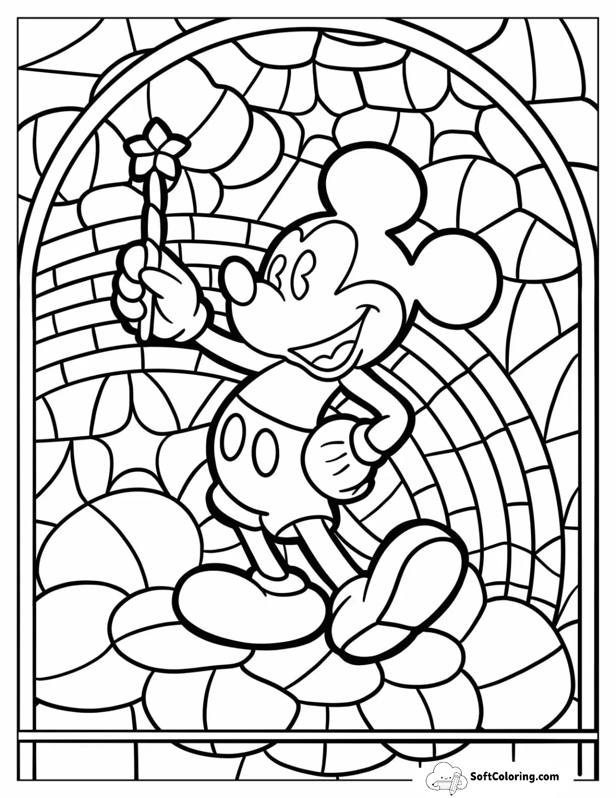 Stained Glass Mickey Mouse Holding Up A Flower