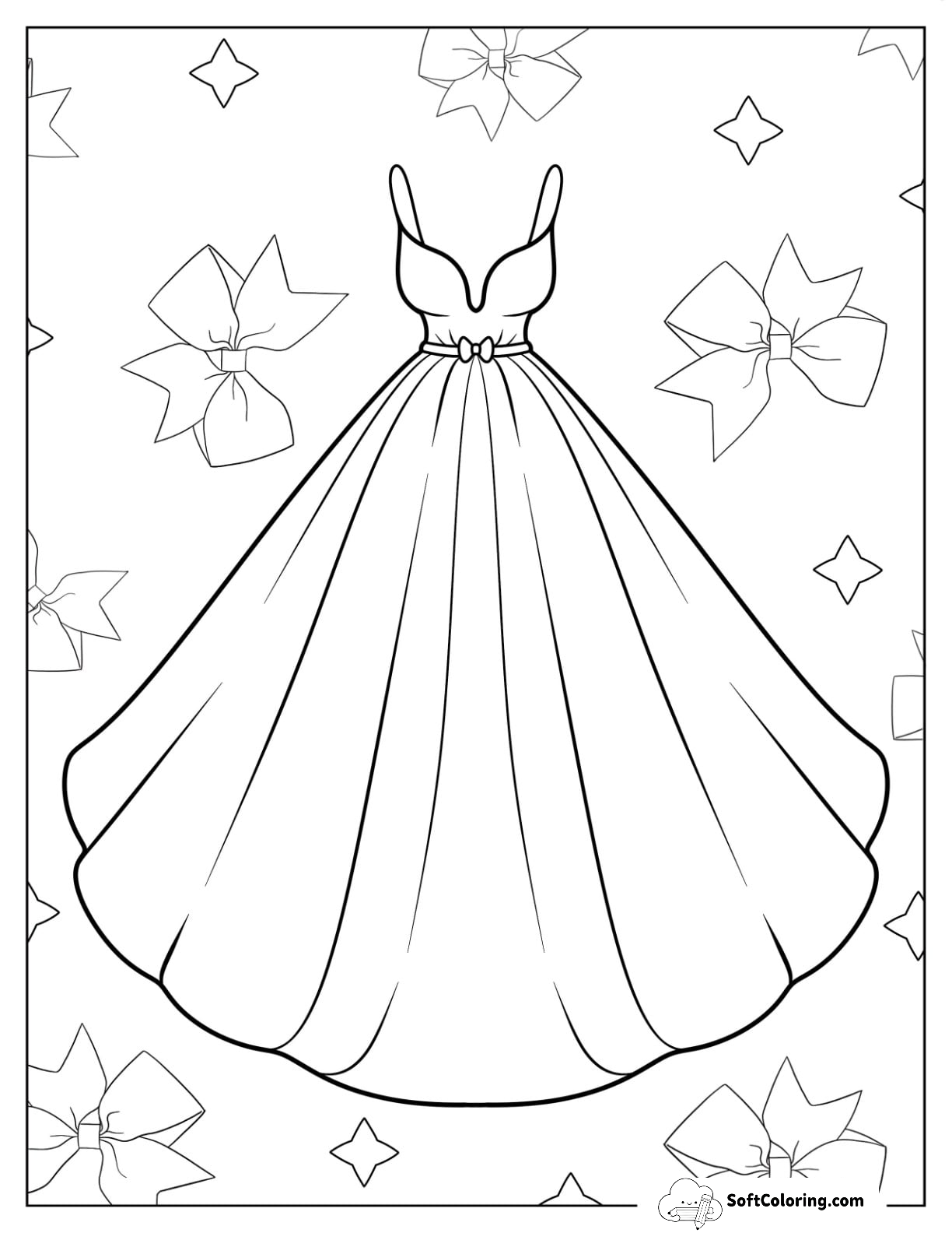 Dress Coloring Page Of Strappy Ball Down With Plunging Neckline