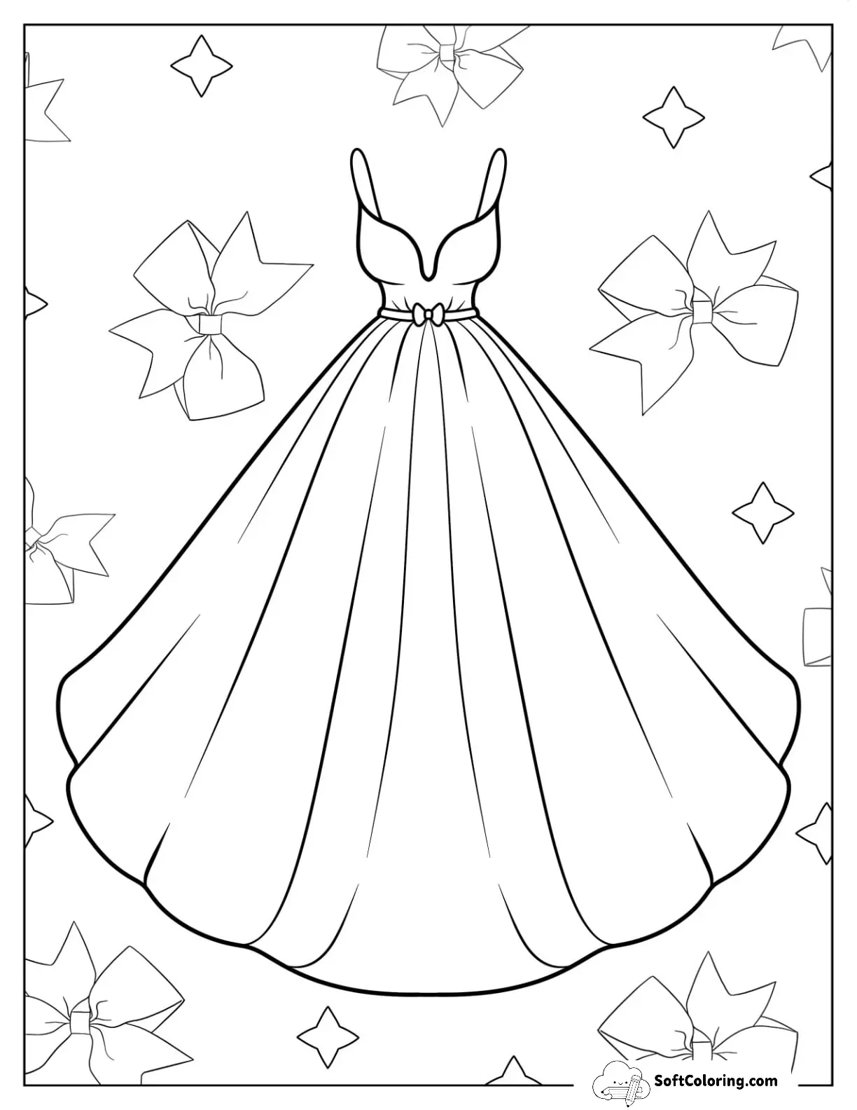 Dress Coloring Page Of Strappy Ball Down With Plunging Neckline
