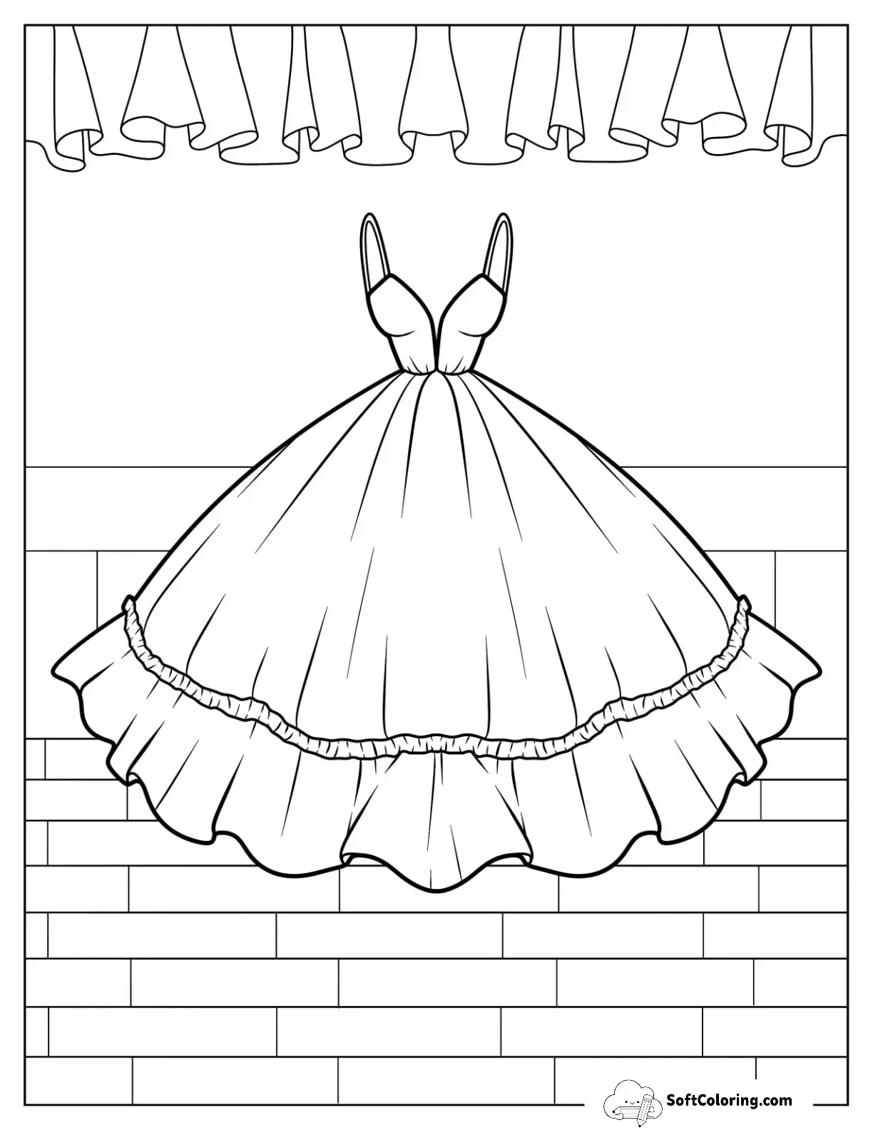 Strappy Plunging Dress Coloring Page With Large Skirt