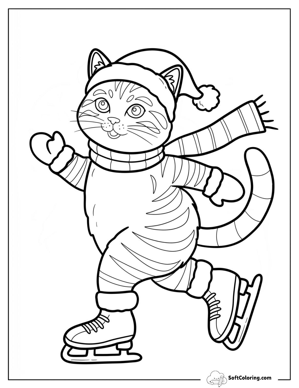 Striped Christmas Cat On Ice Skates