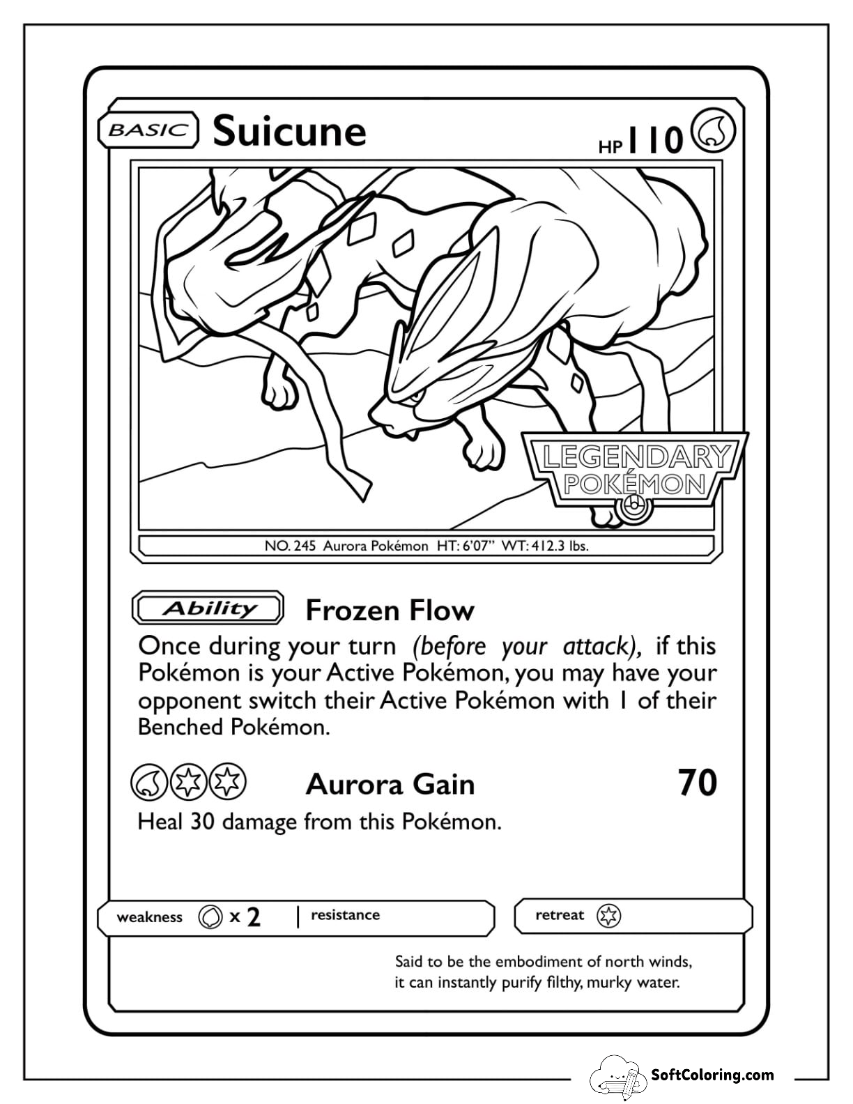 Legendary Pokemon Coloring Page Of Suicune Frozen Flow Pokemon Card