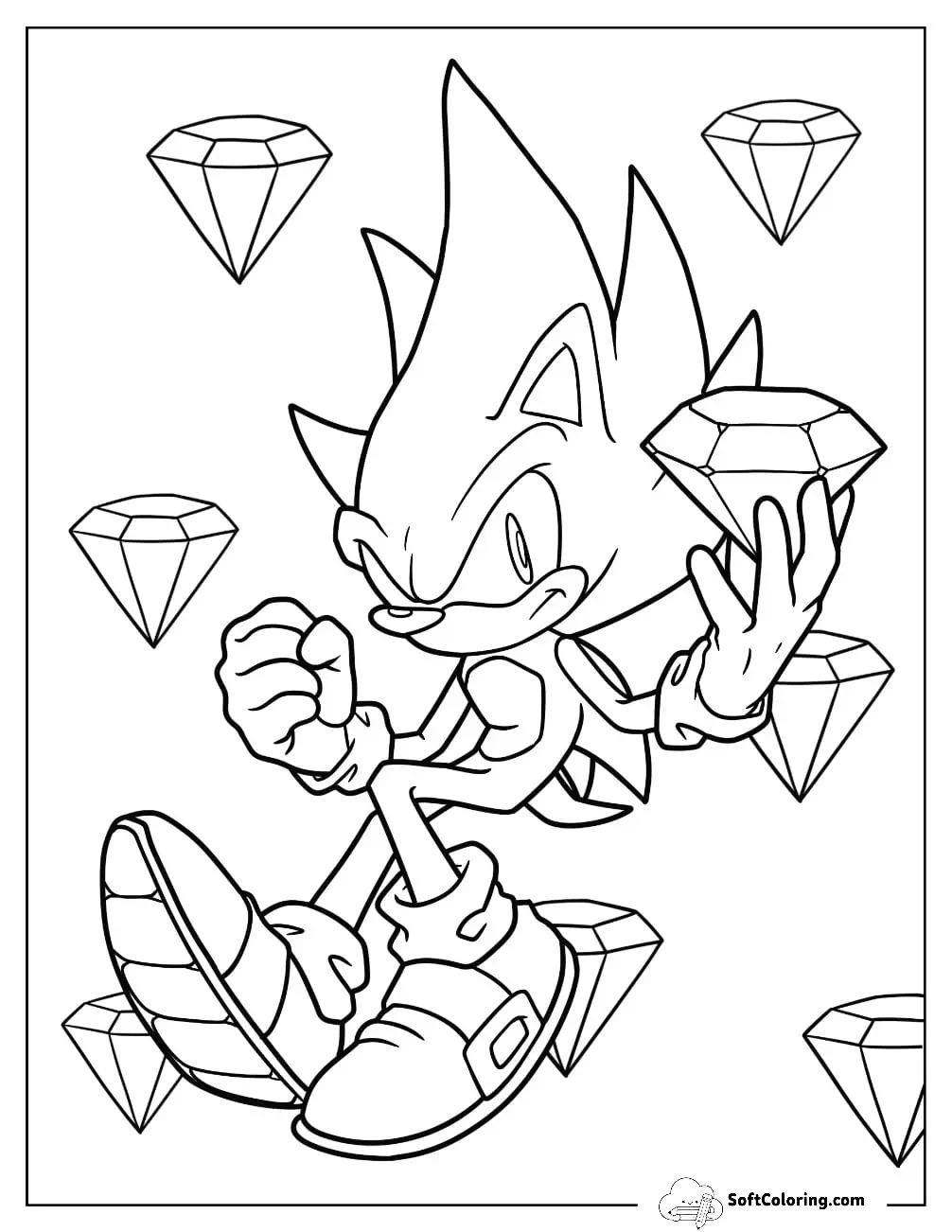 Super Sonic Coloring Page Holing Chaos Emerald