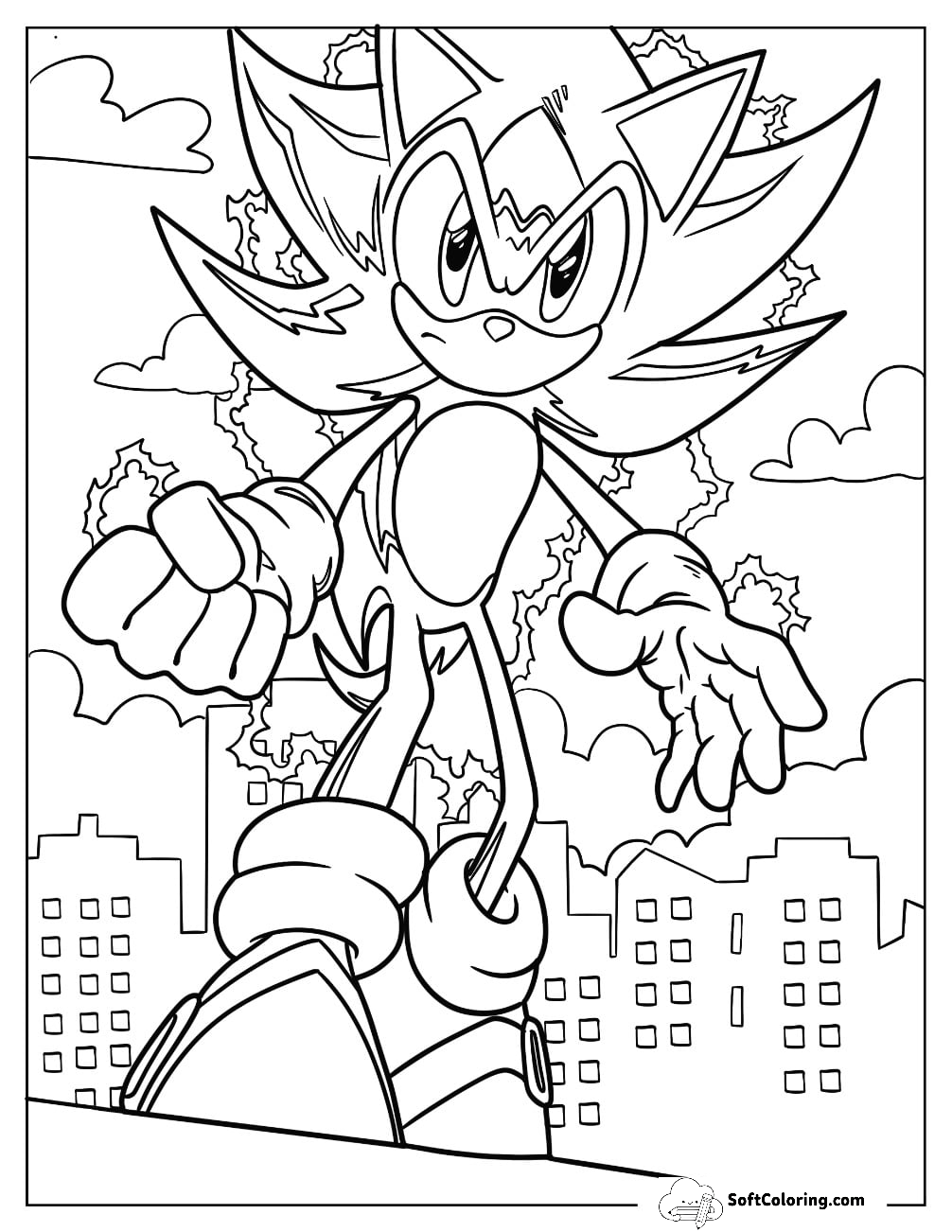 Super Sonic Coloring Page In Mid Air Surrounded By Electricity