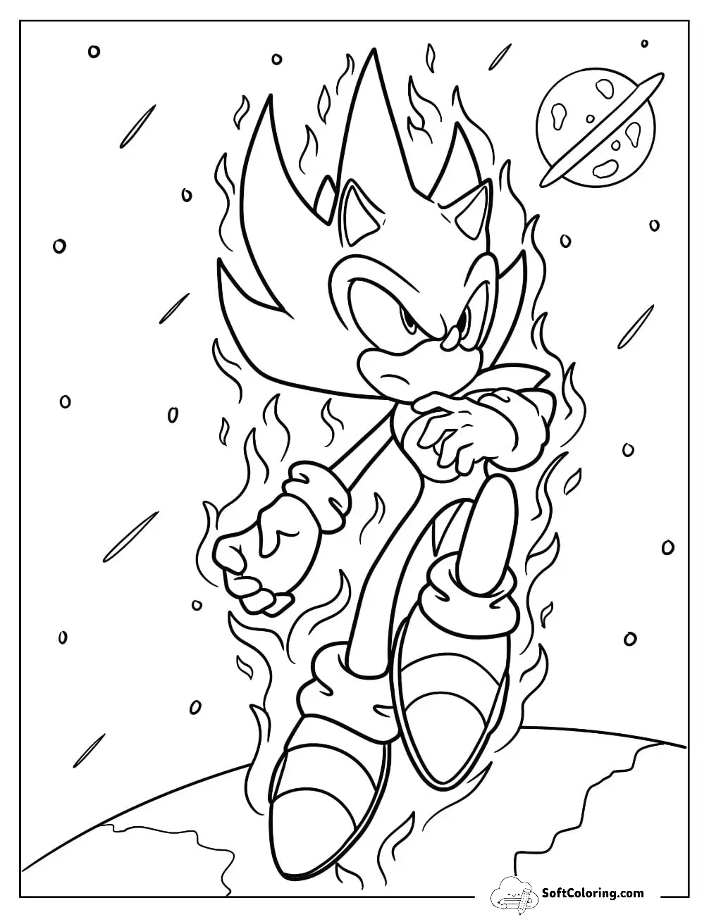 Super Sonic Coloring Page In Outer Space