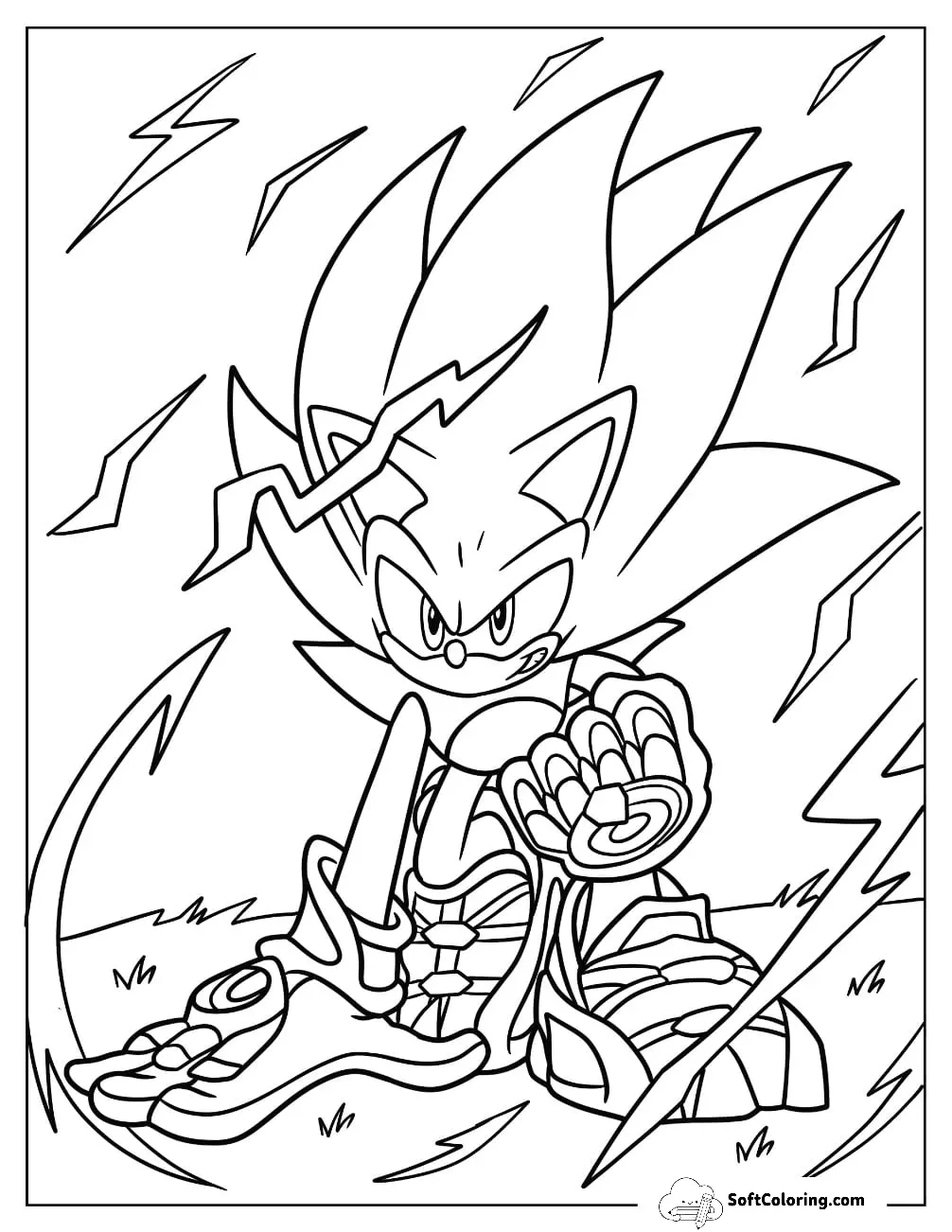 Super Sonic Coloring Page Power Up With Special Gloves