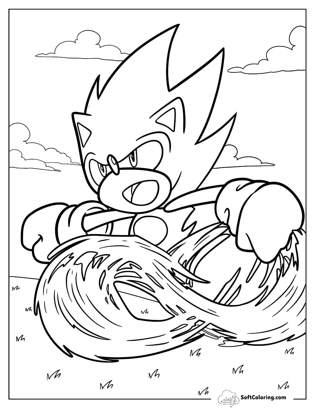 Hyper Sonic Coloring Page Running Fast For Kids