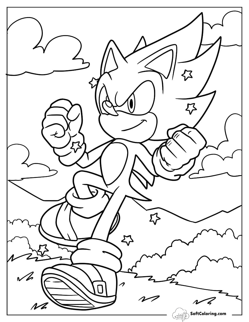 Super Sonic Coloring Page Running In Angel Island