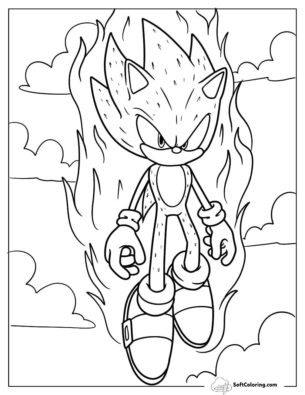 Super Sonic Coloring Page Surrounded By Energy
