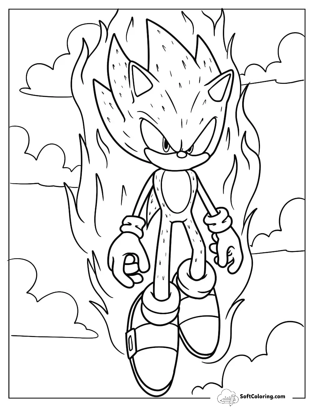 Super Sonic Coloring Page Surrounded By Energy