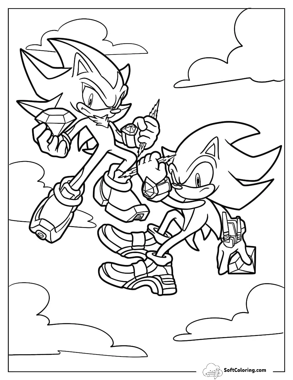 Super Sonic Coloring Page With Sonic Holding Chaos Emeralds