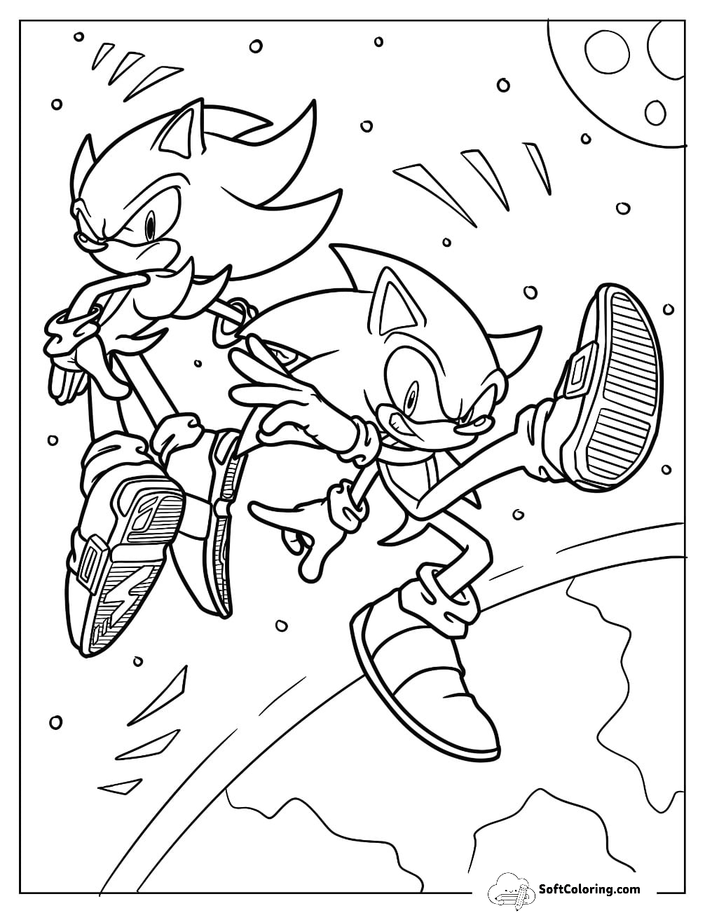 Super Sonic Coloring Page With Sonic In Outer Space