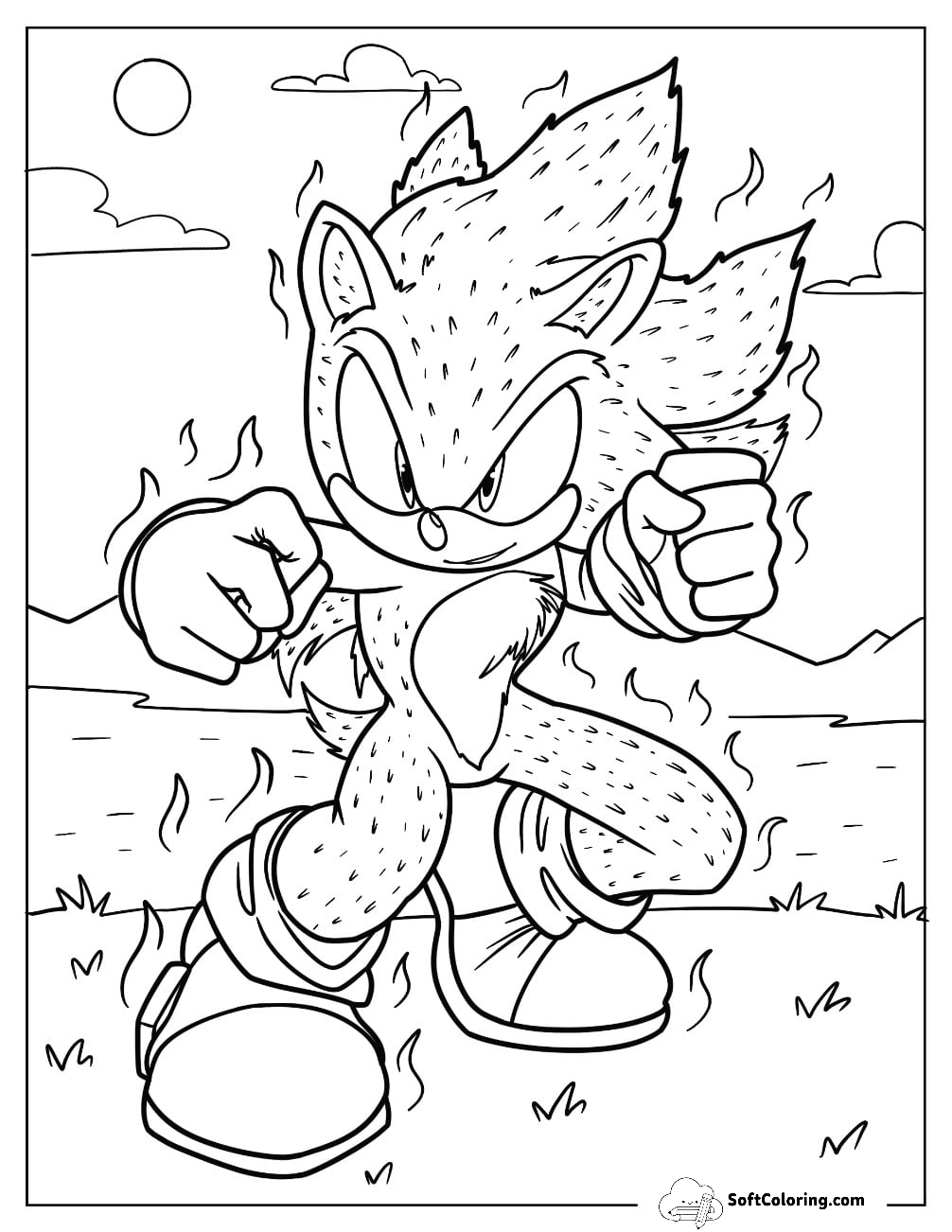 Super Sonic Coloring Page With Textured Skin