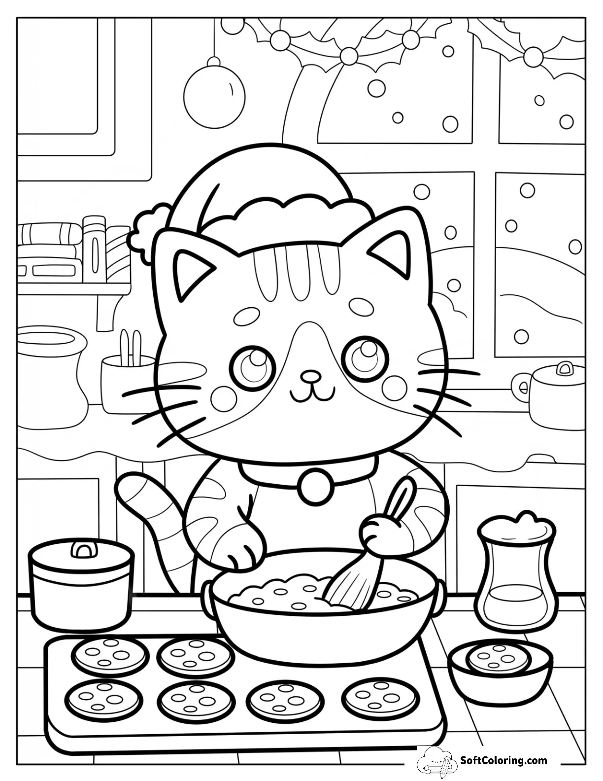 Sweet Christmas Cat Mixing Cookie Dough For Preschoolers