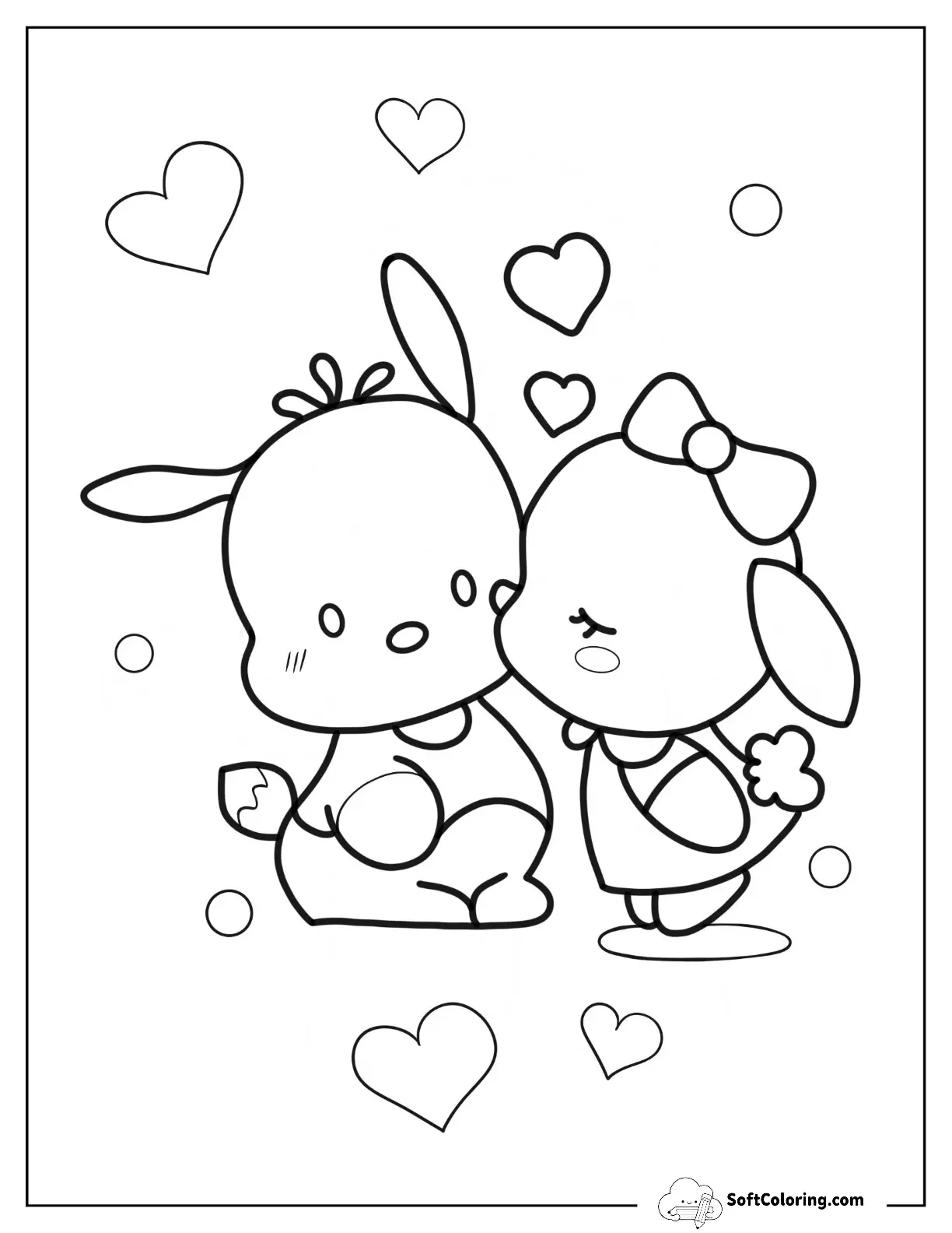 Sweet Pochacco And Pochamii Coloring Page For Kids