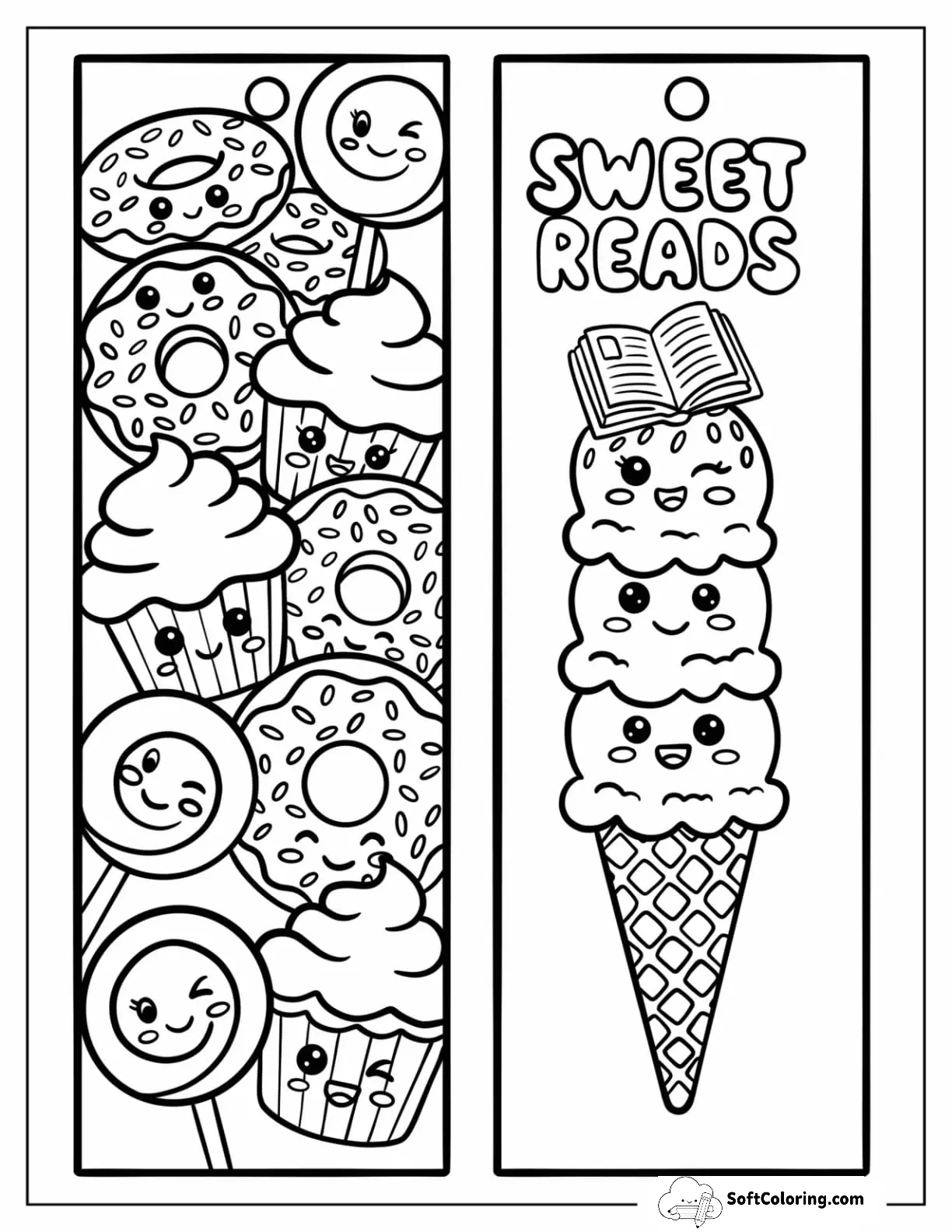 Sweet Treats And Ice Cream Reading Bookmark Coloring Page For Kids
