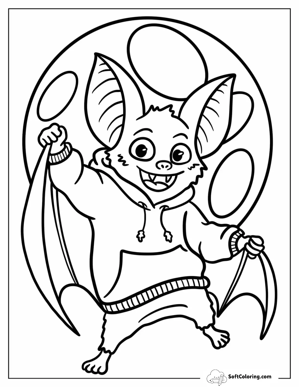 Teenage Bat In A Sweater With Full Moon Background For Kids