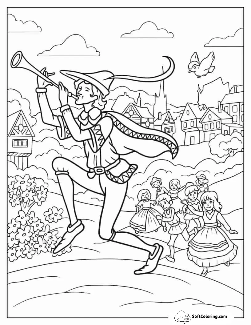 The Pied Piper Coloring Page For Kids