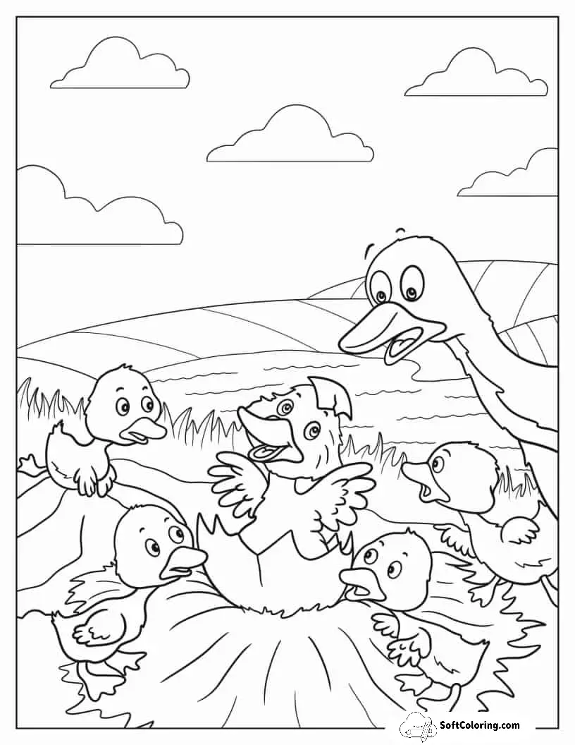 The Ugly Duckling Coloring In For Preschoolers
