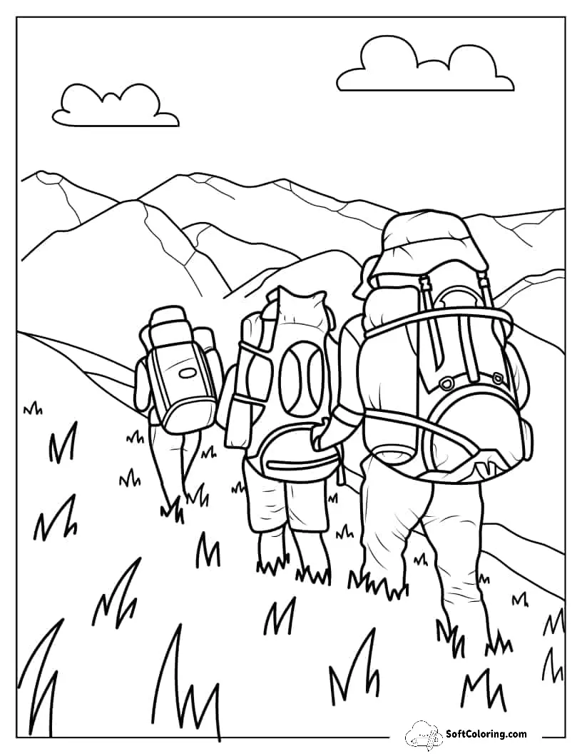 Three Campers With Rucksacks Hiking To Camp Site