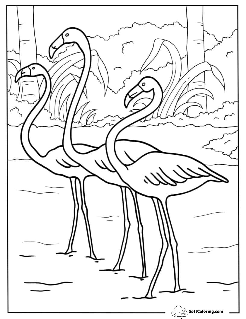 Three Realistic Looking Flamingos