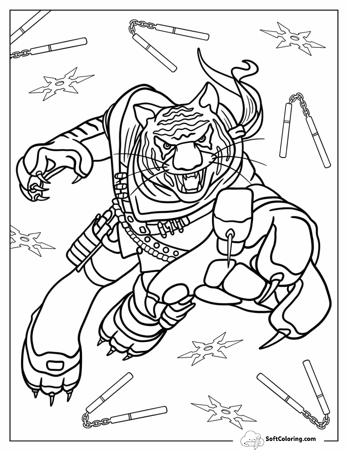 Ninja Turtles Coloring Page Of Tiger Claw Attacking
