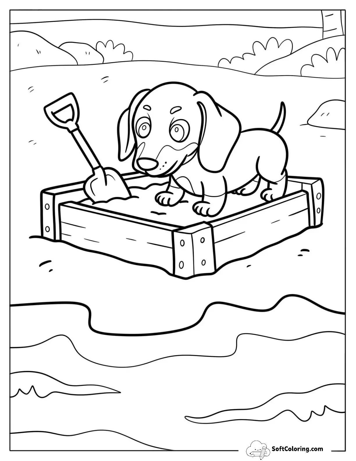 Tiny Dachshund Puppy Digging In A Sandbox