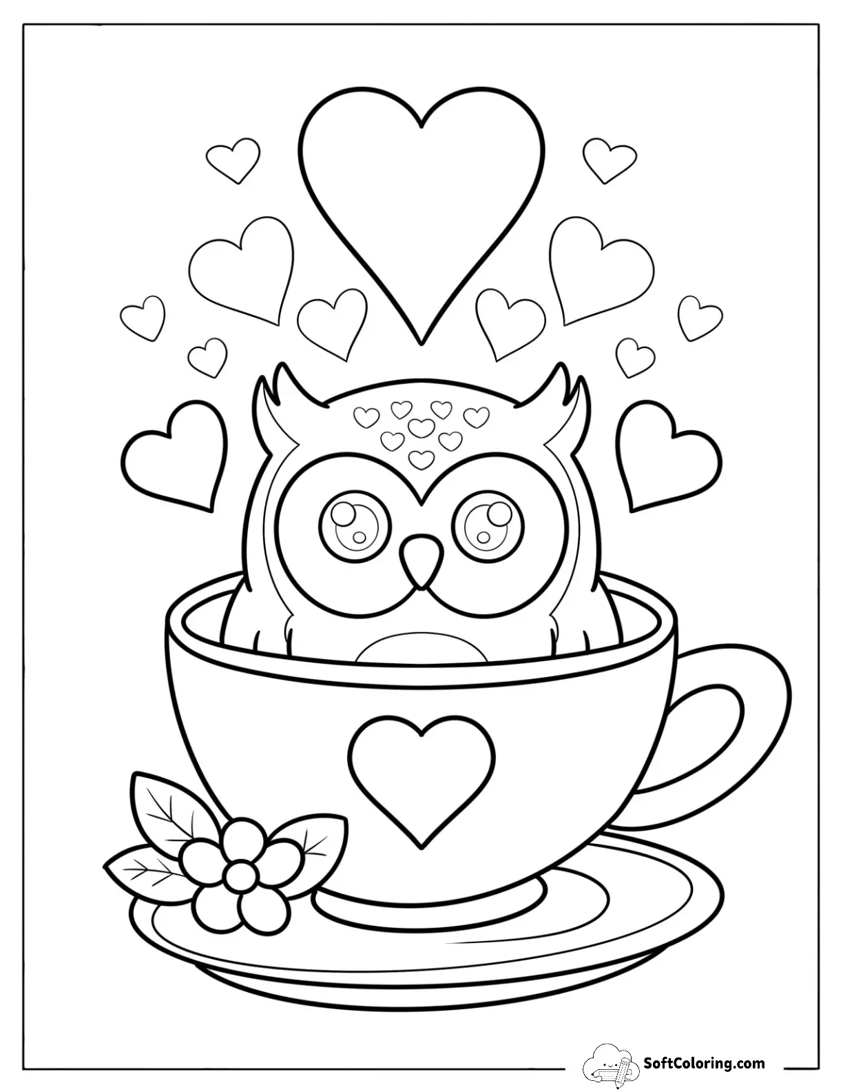 Tiny Owl In A Teacup With Love Hearts For Preschoolers