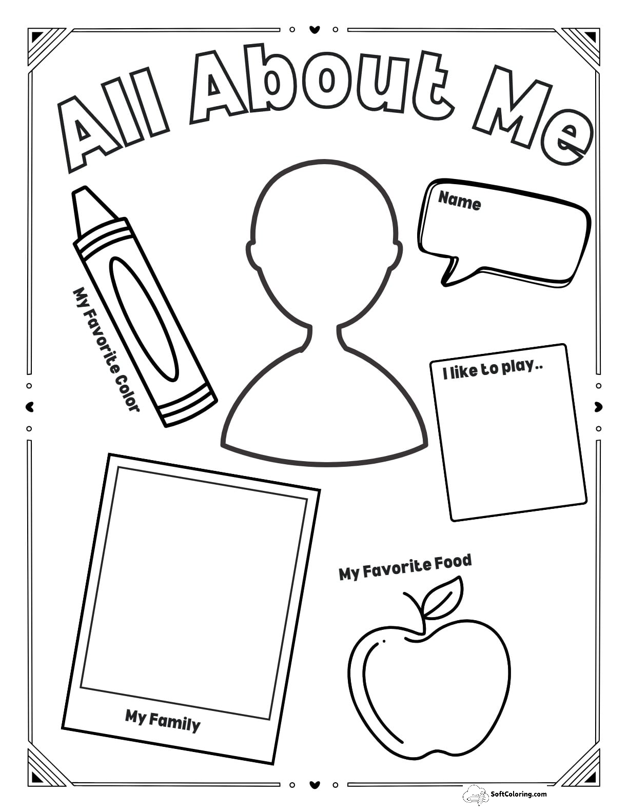 Toddler All About Me Printable Worksheet