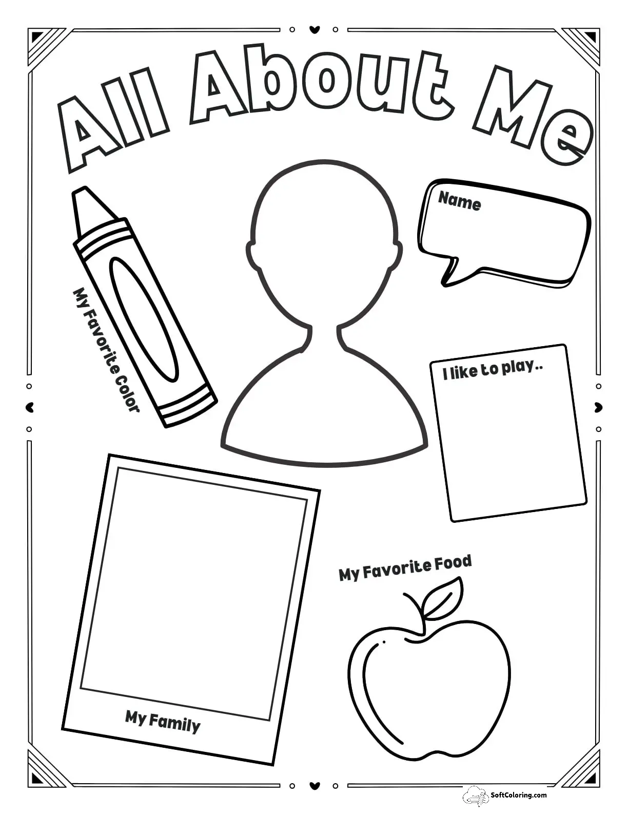 Toddler All About Me Printable Worksheet