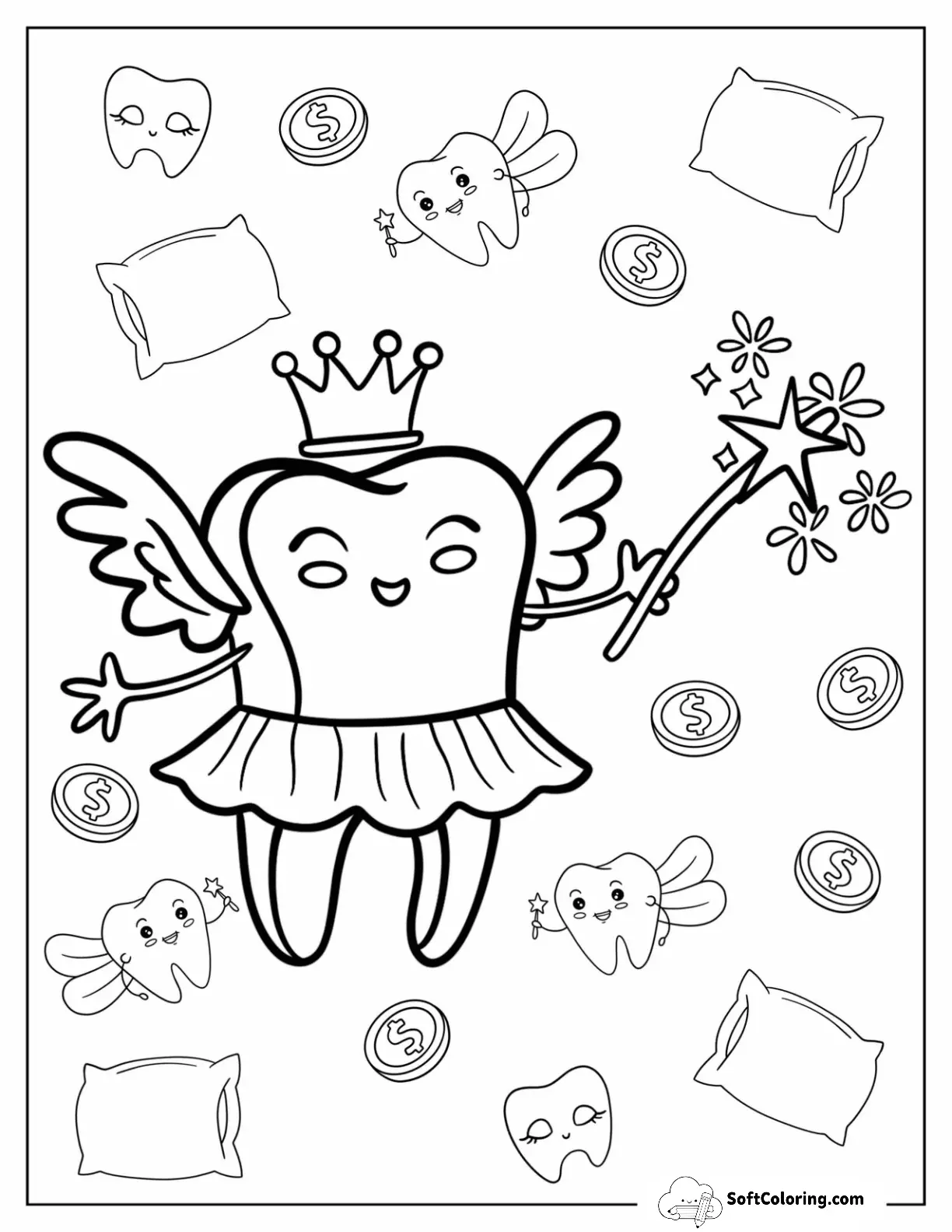 Tooth Fairy Coloring Page Wearing A Tutu And Crown For Kids