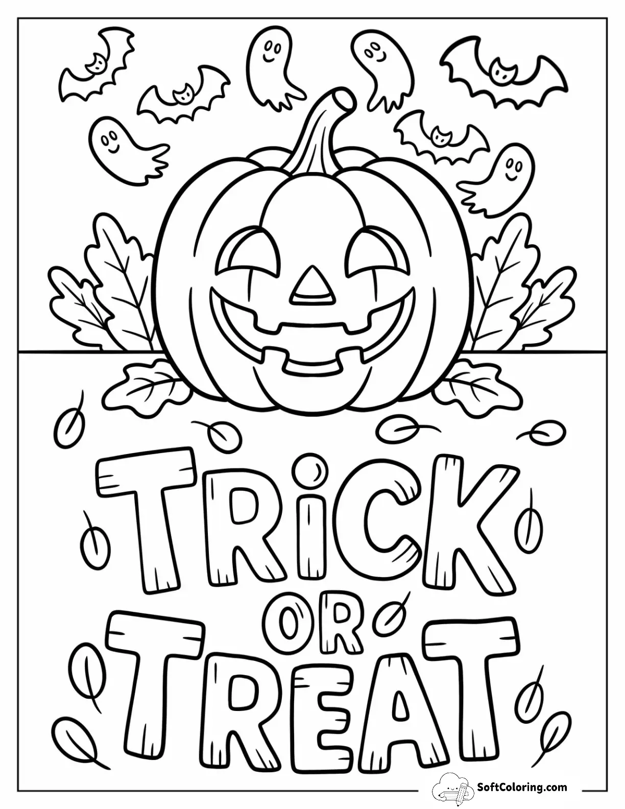 Trick Or Treat Jack-O-Lantern With Ghosts And Bats