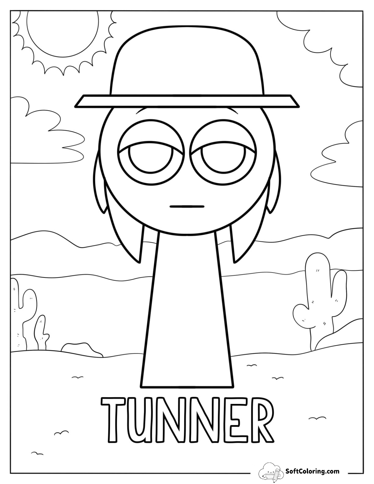 Sprunki Coloring Page Of Tunner Standing In The Desert