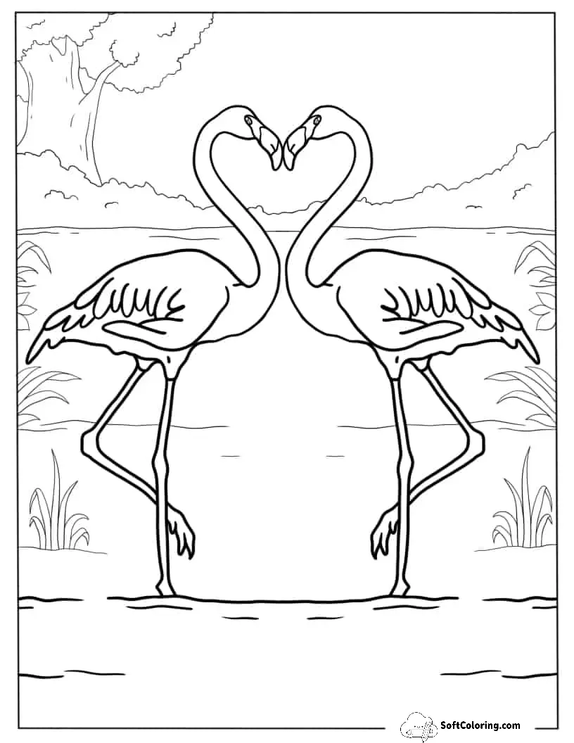 Two Flamingos Making A Love Heart Shape