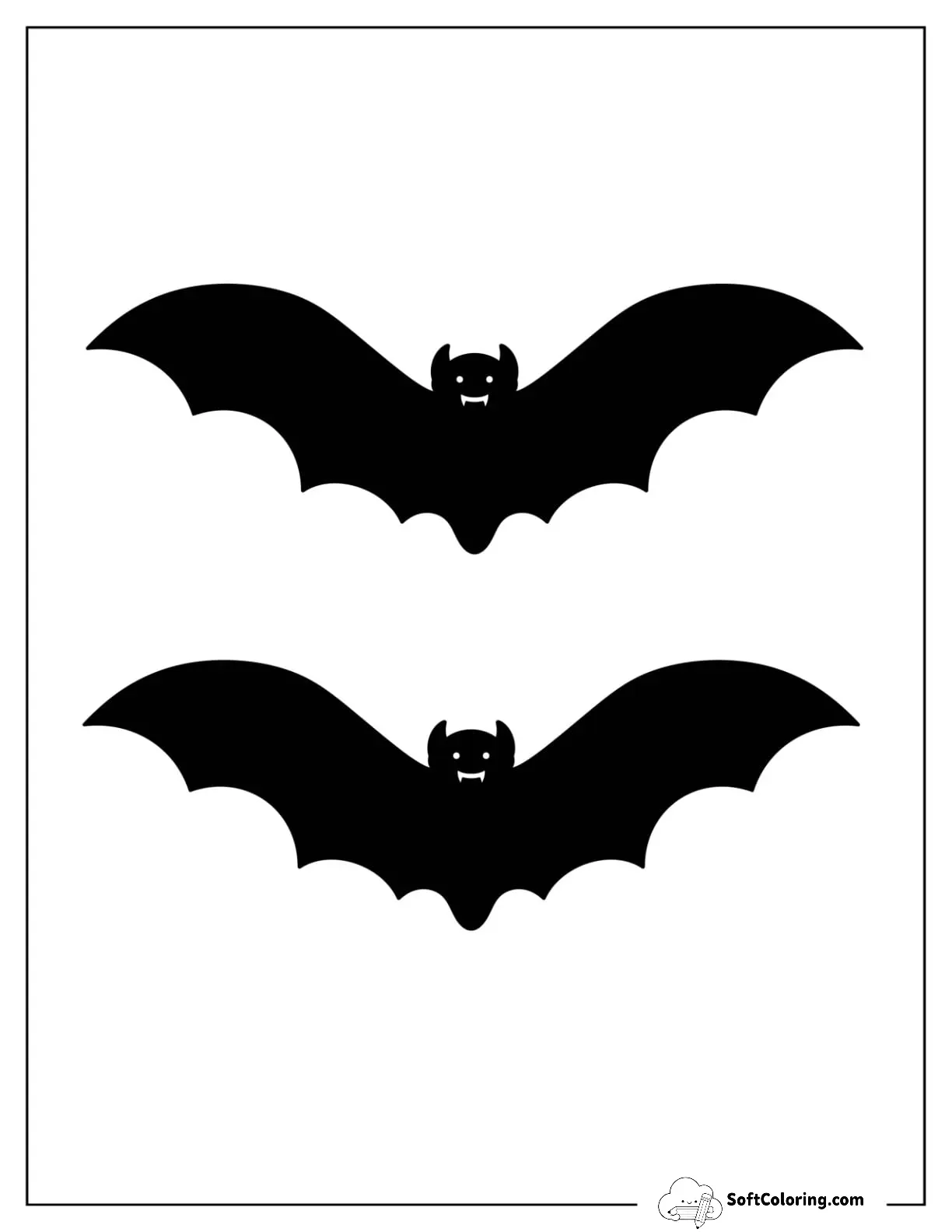 Two Half Page Black Basic Bat Template For Kids